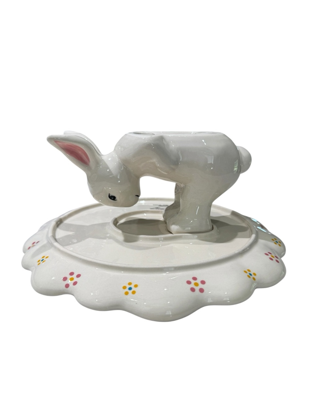 Temp-Tations Special Edition Egg Hunt Ceramic Bunny Cake Stand Plate - 10" - Picture 8 of 13
